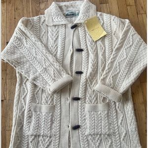 Aran Crafts Ireland Merino Wool Ivory Cable Knit Cardigan
